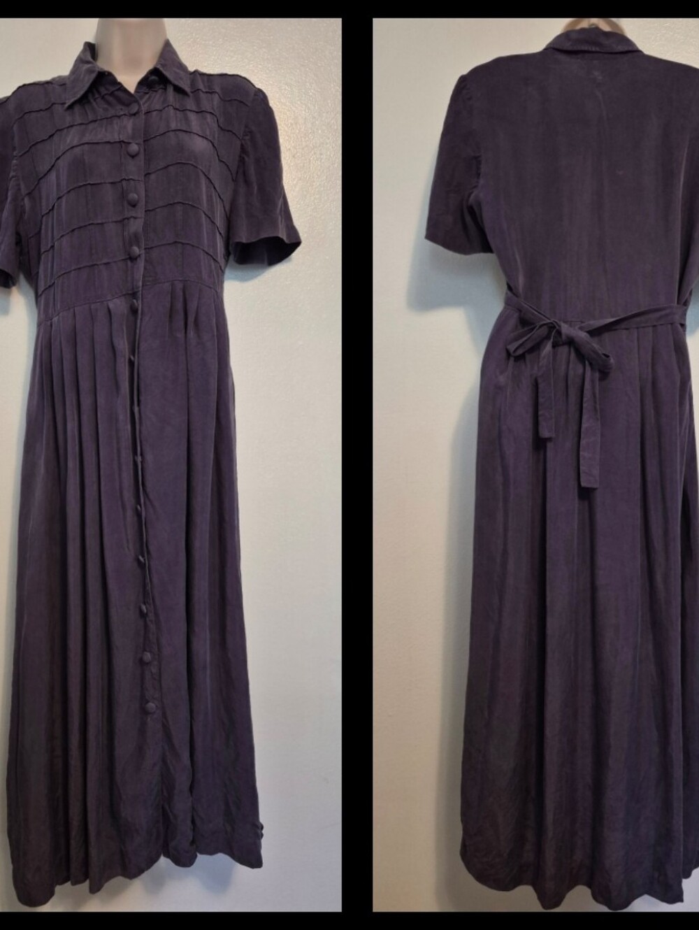 Vintage Karin Stevens Purple Rayon Dress Pintuck Bodice Size 8
